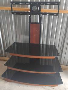 lot 1050 image: TV Stand with Wall Mount Bracket and Glass Shelves, 41 x 20 x 50