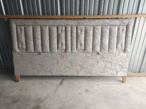 lot 1053 image: Tufted Upholstered King Size Headboard with Fold Down Arms and Back Rest, Solid