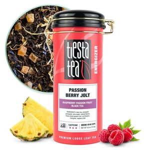 lot 3982 image: Tiesta Tea Raspberry Passion Fruit Black Tea  Energizer Loose Leaf  High Caffeine  GMO-Free  4 oz Tin Can (EXP 1.30.28)