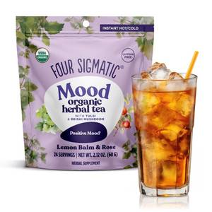 lot 3995 image: Four Sigmatic Mood Organic Herbal Tea  Enhance Emotional Well-Being with Tulsi & Reishi Tea  Calming Lemon Balm Tea wAdaptogens  Vegan, Gluten-Free  Lemon Balm & Rose, 24 Servings