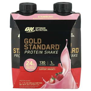 lot 4028 image: Optimum Nutrition Gold Standard Protein Shake  Strawberry  4 Cartons  11 fl oz (325 ml) Each