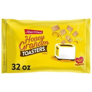 lot 4034 image: Malt-O-Meal Honey Graham Toasters Breakfast Cereal  Crunchy Honey Graham Squares  32 oz Bag