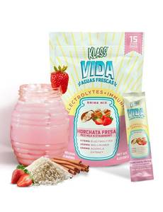 lot 4066 image: KLASS VIDA Hydration  Immunity Electrolyte Drink Mix �� Strawberry Horchata Agua Fresca  Sugar-Free Powder with Wellmune, Acerola, Coconut Water & Minerals  15 Single-Serve Stick Packs