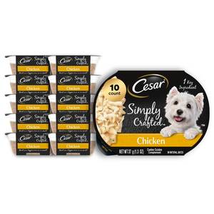 lot 4082 image: Cesar Simply Crafted Adult Wet Dog Food Toppers for Dry Food, Chicken, 1.3 oz Tubs, 10 Count