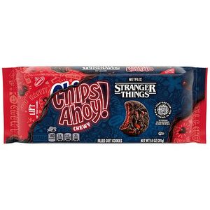 lot 4106 image: Chips Ahoy Stranger Things Chewy Cookies Chocolate Cookie Filled With Strawberry Filling - 9.9 oz
