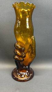 Vintage Amber Glass Hand Vase by Portieux Vallerysthal