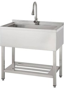 TRINITY Stainless Steel Freestanding Single Bowl Utility Sink with Pull-Out Faucet,  36" x 20" x 49.2", Stainless Steel