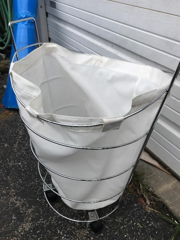 lot 9436 image: Large 36 inch tall metal hamper with liner as pictured great for laundry room use your imagination