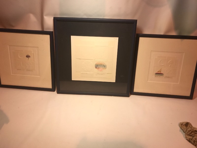 lot 9553 image: Three great art pieces framed and matted perfect for kids room