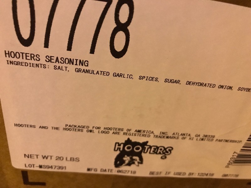lot 9601 image: Case of hooters seasoning as pictured label