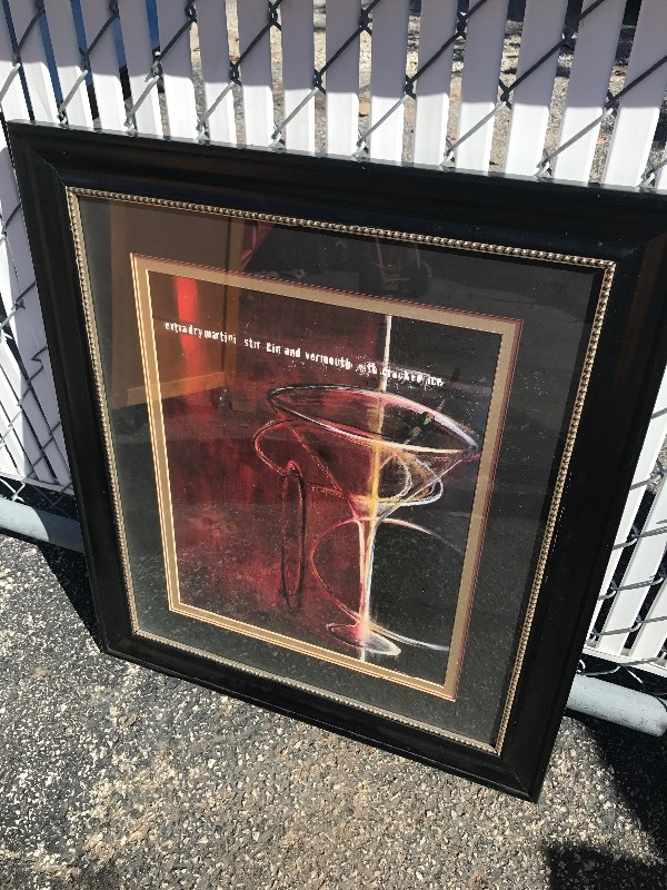 lot 225 image: Nice large framed and matted martini picture grateful about our rec room man cave use your imagination