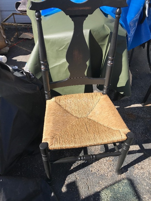 lot 208 image: Nice black wood chair with cane seat very nice