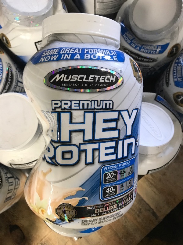 lot 195 image: Large tub of whey protein powder great for the weightlifters many other uses this is the large tub retails for over $65