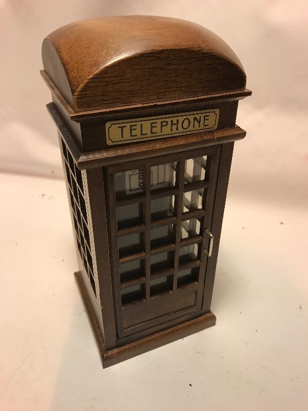 lot 9654 image: Unique old telephone booth MusicBox Decour pieces