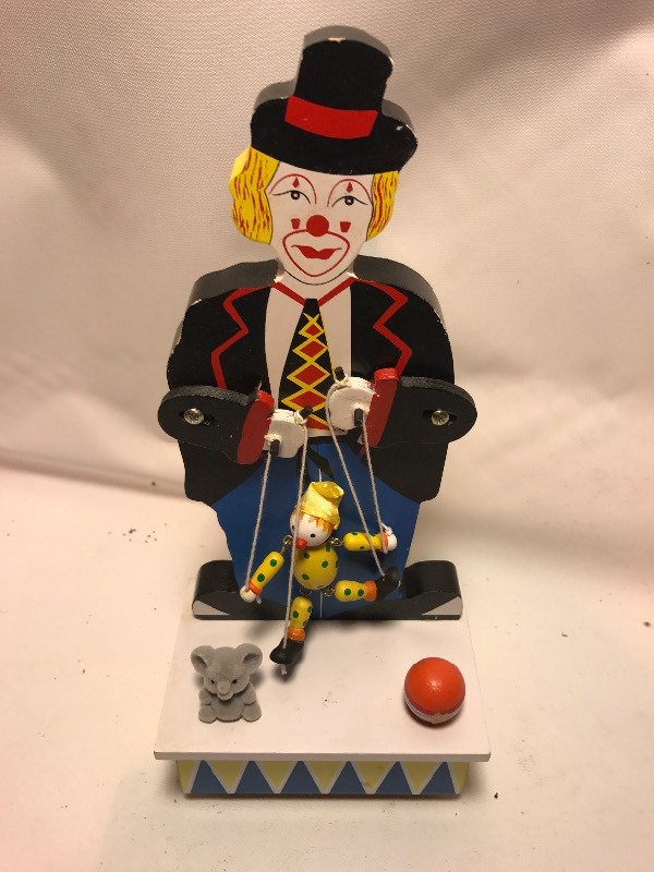 lot 9658 image: clown with dancing puppet music box very unique