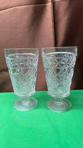 lot 309 image: Cut Glass Footed Tumblers with Diamond Pattern