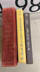 lot 333 image: 3 Books in Lot Websters New World Dictionary College Edition, The Double Bind Book, and Not By Sight Book