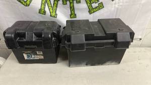 lot 335 image: 2 Piece Black Marine Battery Boxes