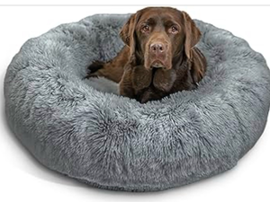 Calming Donut Pet Bed - Gray Plush Cover - Retail: $29