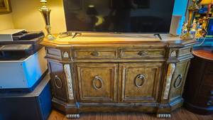 lot 502 image: This will pickup at clients home at 10am  French Provincial Buffet with Carved Details L 70, W 22, H, 39