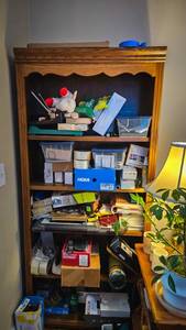 lot 509 image: This will pickup at clients home at 10am   Solid Oak Display Bookshelf Unit- contents not included