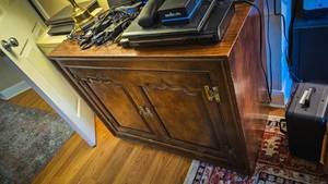 lot 512 image: This will pickup at clients home at 10am  Solid Wood Cabinet