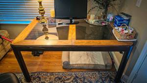 lot 514 image: This will pickup at clients home at 10am  Wood and Glass Dining Table-  L 60, W, 39, H 29