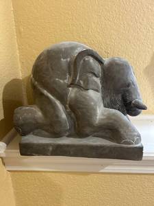 lot 521 image: Gray Stone Elephant Sculpture medium- approx 14 inches wide and 10 inches tall