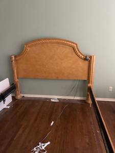 lot 526 image: King Size Wooden Headboard with Carved Details and four poster extensions