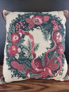 lot 3303 image: Floral Tapestry Decorative Throw Pillow with Red Piping