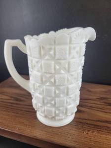 lot 3320 image: Westmoreland Old Quilt Milk Glass Pitcher