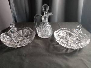 lot 2293 image: Cut Glass Cruet Set with Nappy Dishes
