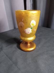 lot 3026 image: Gold-Colored Glass Goblet with Floral Design