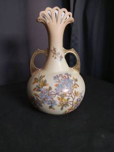 lot 3027 image: German Porcelain Floral Vase with Crown Top