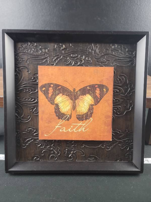 lot 2983 image: Faith Butterfly Wall Art in Black Frame