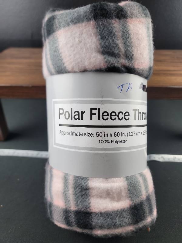 lot 2990 image: Pink and Gray Polar Fleece Throw Blanket