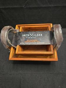 lot 2057 image: Smith Clark Ironworks 2-Piece Wooden Square Bowl Set