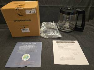 lot 2071 image: 12-Cup Glass Coffee Carafe with Dual Lids