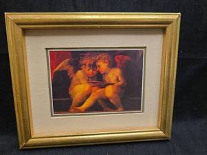 lot 2086 image: Classical Cherub Art Print in Gold Frame