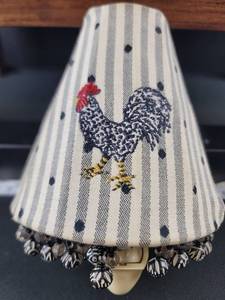 lot 3270 image: Rooster Night Light with Striped Lamp Shade