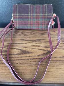 lot 3274 image: Burgundy Plaid Wool Shoulder Bag