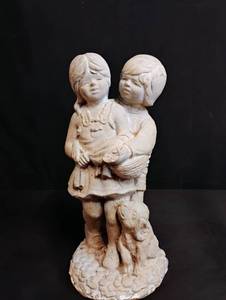 lot 1726 image: White Plaster Children and Dog Garden Statue  Some Damage 