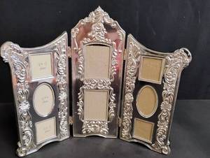 lot 1758 image: Ornate Silver-Plated Tri-Fold Picture Frame