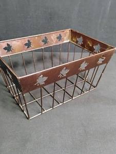 lot 1772 image: Copper Tone Metal Basket with Leaves Cutouts