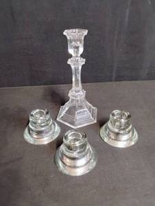 lot 1830 image: Crystal Glass Candlestick with 3 Matching Holders