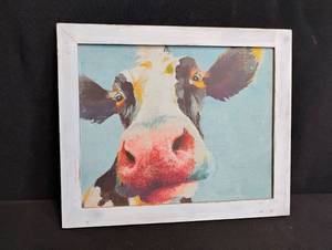 lot 1833 image: Curious Cow Portrait in White Frame