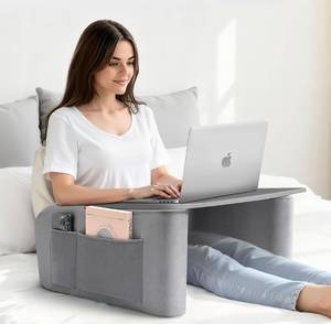 lot 1420 image: Reading Pillow for Gaming with Ergonomic Arm Rests, Wooden Lap Desk for Laptop, Support Pillow with Side Pockets for Reading, Writing, Working, Gaming on Bed, Couch or Floor (Gray, Large)