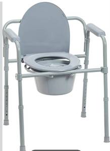 lot 1422 image: Drive Medical Folding Steel Bedside Commode Chair - Portable 3-in-1 Toilet Solution - Adjustable Height - 7.5 Qt Bucket Included - Durable Powder-Coated Steel Frame - Supports Up To 350 Lb