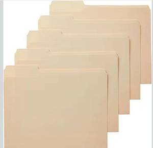 lot 1423 image: Amazon Basics Sturdy File Folders with Reinforced Tabs for Filing and Organization, 13-Cut Tab, Assorted Positions, Letter Size, 8.5x11 inches, Manila, 80-Pack