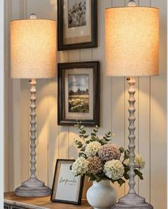 lot 1427 image: Rustic Farmhouse Buffet Lamps Set of 2, 30 Tall Table Lamps with Metal Base &amp Linen Shade UL Certified, Perfect for Adding a Warm, Cozy Glow to Living Rooms, Dining Rooms &amp Entryways